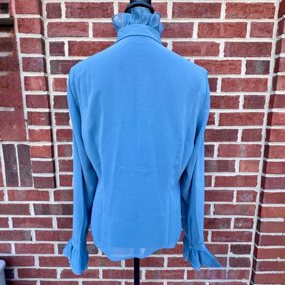 Sheer Feminine Blouse Teal Blue Medium Romantic Regal Ruffle - Picture 5 of 16